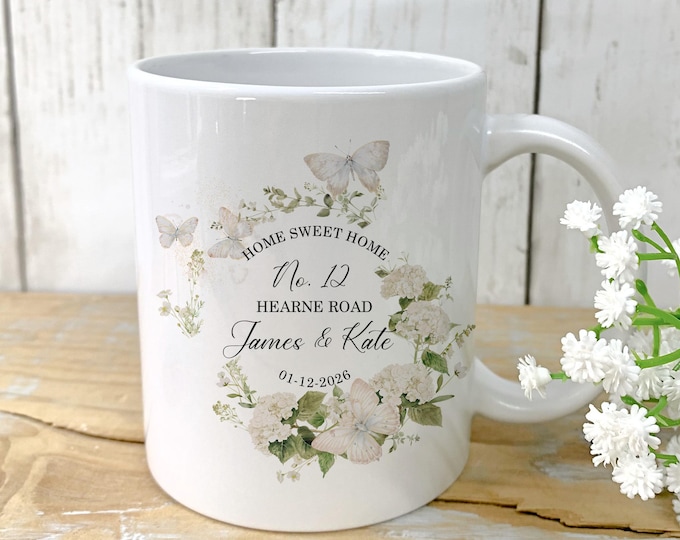 New Home Gift | First Home Gift | |Home Sweet Home Mug | First House Gift for Couple | Houswarming Gift | Moving In Gift | Floral Design