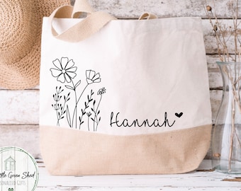 Personalised Tote bag, Canvas bag, Bridesmaid Bag, Friend Gift, Friend gift, Gift for her, Personalised Birthday Bag, Wild flowers
