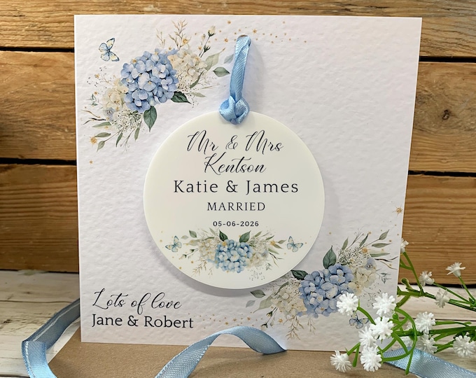 Personalised Wedding Card, Wedding Day Gift, Newlyweds Card, Wedding Keepsake Card, Mr And Mrs Gift, Blue Detachable Acrylic Keepsake,