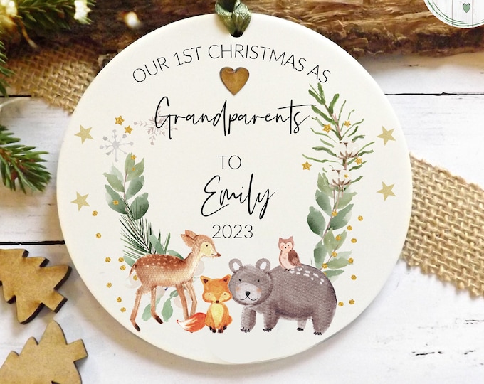 First Christmas As Grandparents keepsake, 1st Christmas Ornament, Woodland Animals, Hanging Decoration Gift, Acrylic Keepsake WITH  GIFTBAG