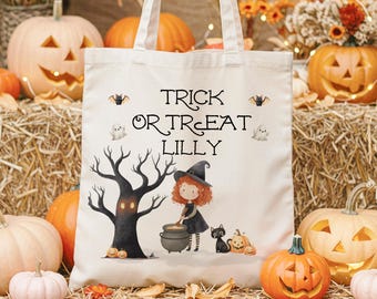 Personalised Children's Halloween Treat Bag, Cute Witch Halloween Gift