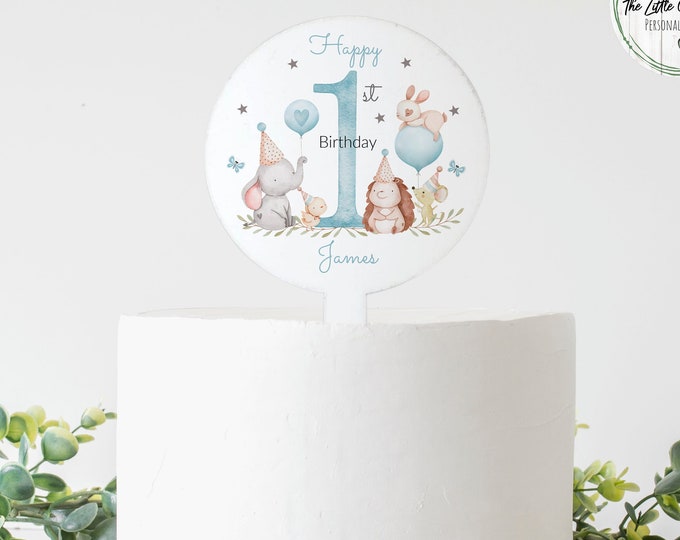 Personalised 1st Birthday Cake Topper, Children's Cake Decoration, Boys Happy Birthday Decoration, Acrylic Cake paddle