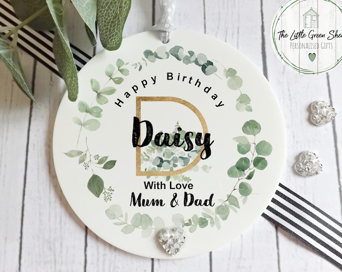 Personalised Birthday Gift, Birthday Keepsake, Friend/Mum/Nan/Sister Botanical Design, Acrylic Hanging Decoration
