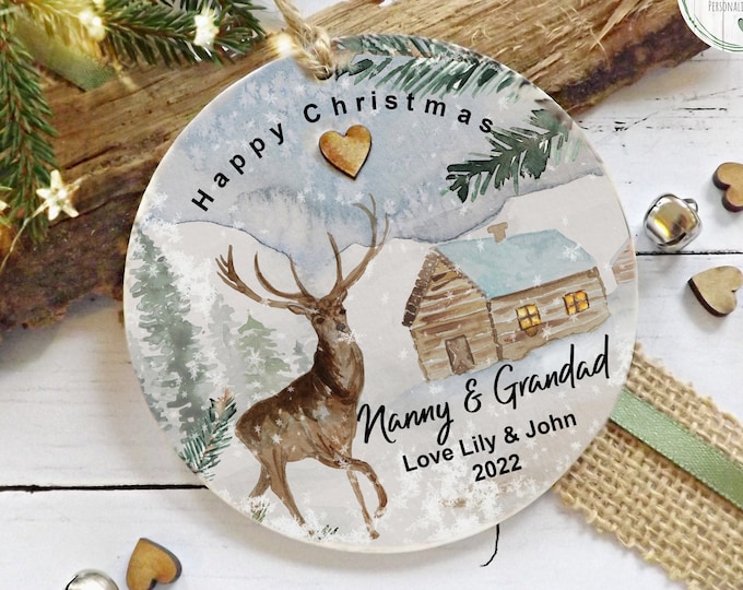 Nanny And Grandad Christmas Acrylic Decoration, Winter Scene bauble, Grandparents Gift