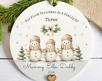 Personalised 1st Christmas As A Family Of 3 Bauble, First Christmas Decoration, Family Christmas Gift, Hanging Acrylic Decoration