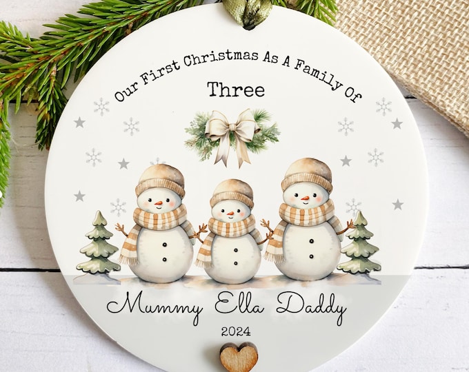 Personalised 1st Christmas As A Family Of 3 Bauble, First Christmas Decoration, Family Christmas Gift, Hanging Acrylic Decoration