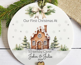 Personalised 1st Christmas In Our New Home Bauble: Gingerbread House Ornament