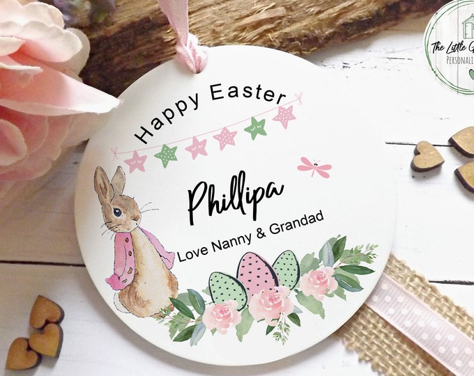 Personalised Girl's Easter Keepsake Gift, Bunny & Floral Acrylic Plaque, Granddaughter, Daughter Niece Any relation