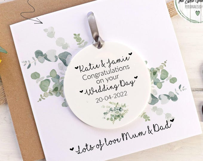 Personalised Wedding Card, Wedding Day Gift, Newlyweds Card, Wedding Keepsake Card, Mr And Mrs Gift, Hanging Disc, Acrylic Keepsake,