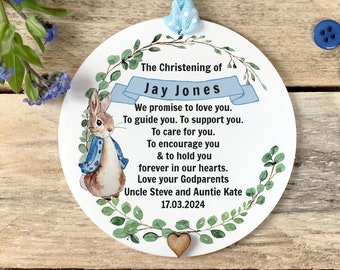 Personalised Christening Baptism Gift, Grandson, Son, Nephew Gift, Peter Rabbit Gift, Promise To A Godson Gift