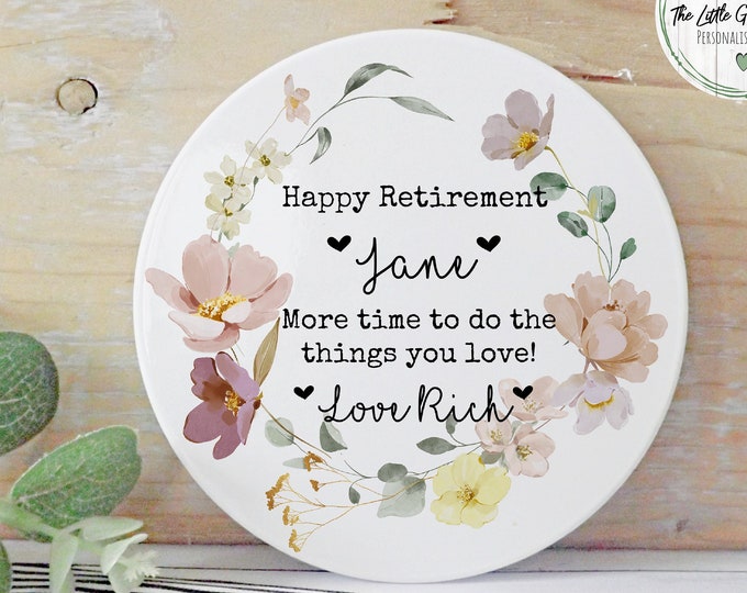 Retirement Ceramic Coaster, Colleague gift, Keepsake, Work colleague Gift,