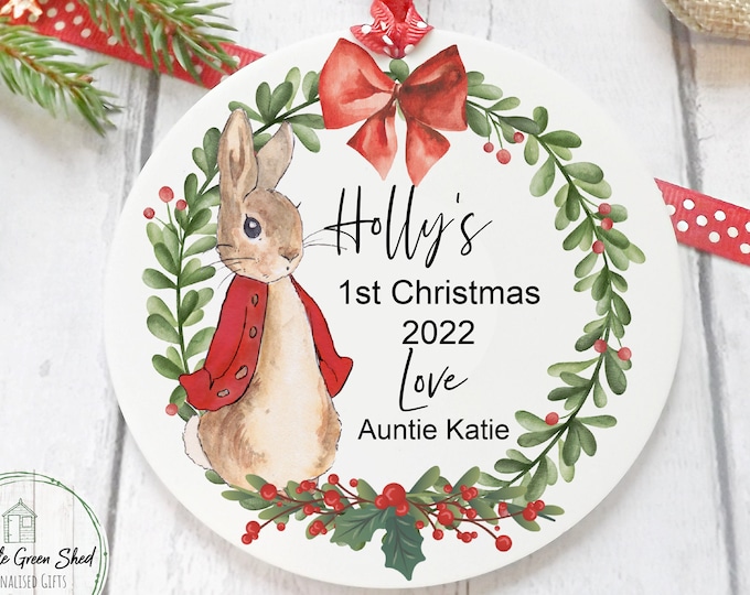 Personalised Baby's First Christmas Decoration / Christmas Bauble/ Gift /Acrylic Ornament/ Baby's 1st Christmas/Rabbit Decoration Keepsake