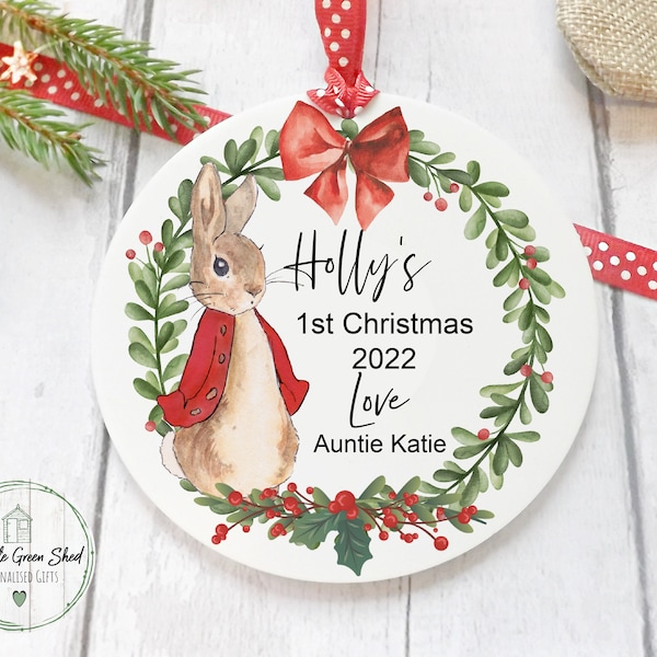 Personalised Baby's First Christmas Decoration / Christmas Bauble/ Gift /Acrylic Ornament/ Baby's 1st Christmas/Rabbit Decoration Keepsake
