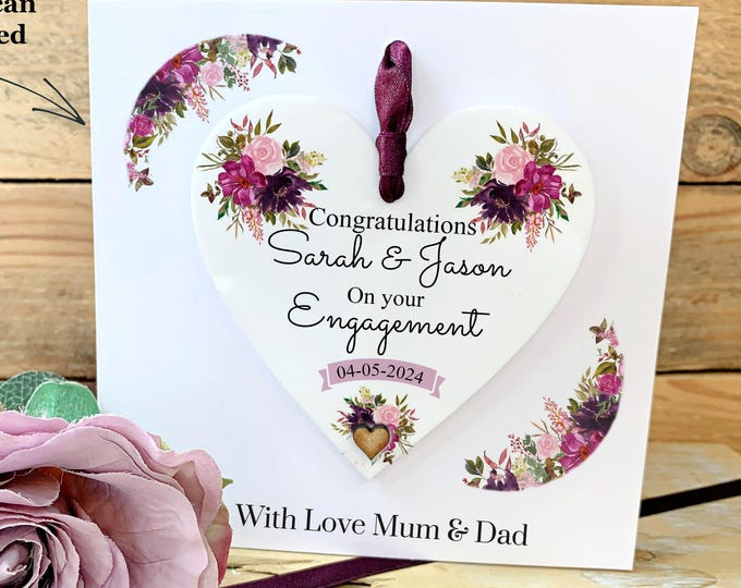 Personalised Engagement Card, Couples Gift, Engaged Gift, Daughter Son Engagement Gift, Heart Keepsake Card, Congratulations Gift,