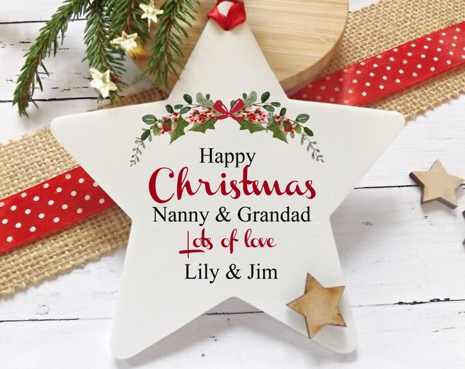 Personalised Nanny & Grandad Christmas Acrylic Hanging Decoration 12x12cm