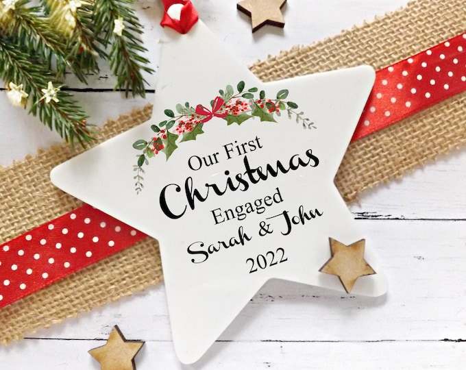 Personalised First Christmas Engaged Christmas Decoration 12x12cm