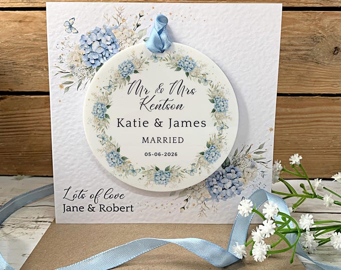 Personalised Wedding Card, Wedding Day Gift, Newlyweds Card, Wedding Keepsake Card, Mr And Mrs Gift, Blue Detachable Acrylic Keepsake,