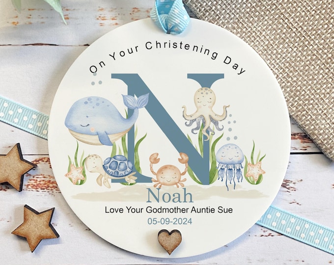 Personalised Under The Sea Christening Plaque, Godson Baptism Keepsake Ornament