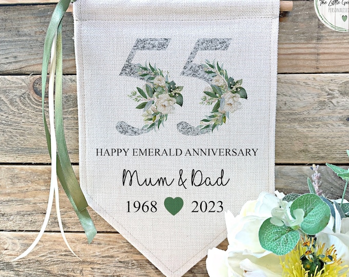 Emerald Wedding Anniversary Gift, Flag, 55th Anniversary Sign, Anniversary Party Prop, Parents Gift