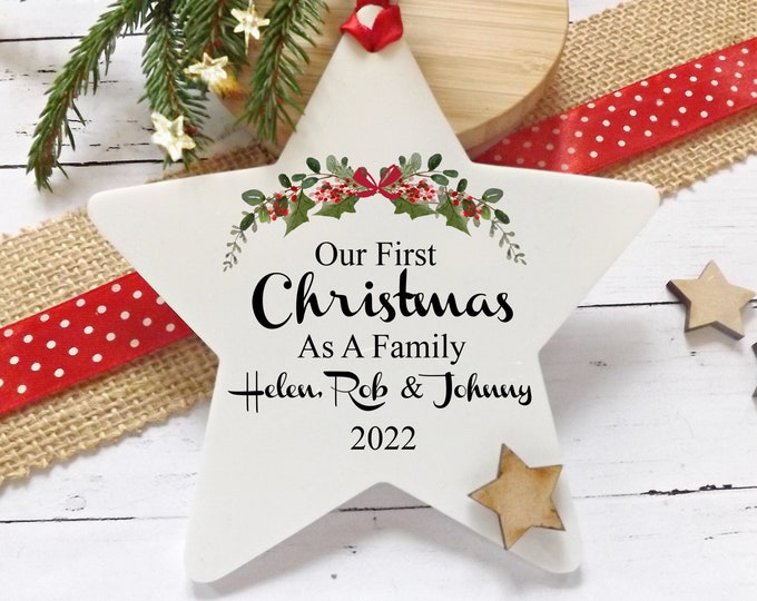 Personalised First Christmas As A Family Christmas Decoration 12x12cm