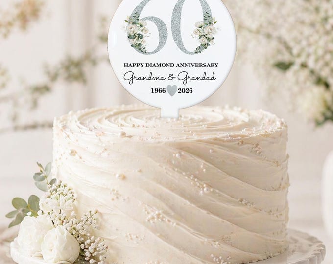 Personalised 60th Anniversary Cake Topper, Diamond Wedding Decor, Custom Acrylic Sign