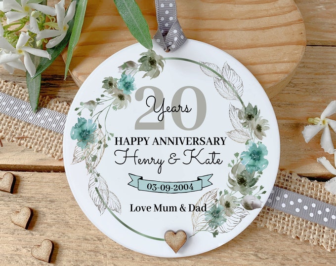 Personalised Wedding Anniversary Keepsake, Anniversary gift, Gift For Anniversary, Gift For A Couple, With Organza Giftbag, Blue Floral
