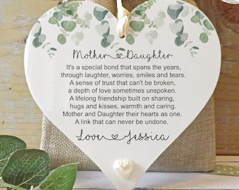 Personalised Mother of the Bride Gift: Eucalyptus Heart Plaque (12x12cm)