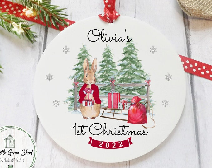 Personalised First Christmas Bauble/ Childs Christmas bauble/Kids Tree Decoration/Child's First Christmas Decoration/Peter rabbit