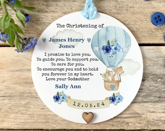 Personalised Christening Plaque: Balloon Design, Godparent Keepsake