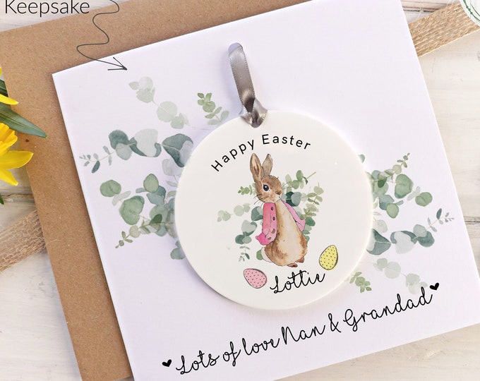 Personalised Easter Card With Detachable Keepsake, Peter Rabbit Easter gift, Daughter, Grandaughter Any Relation Acrylic Decoration