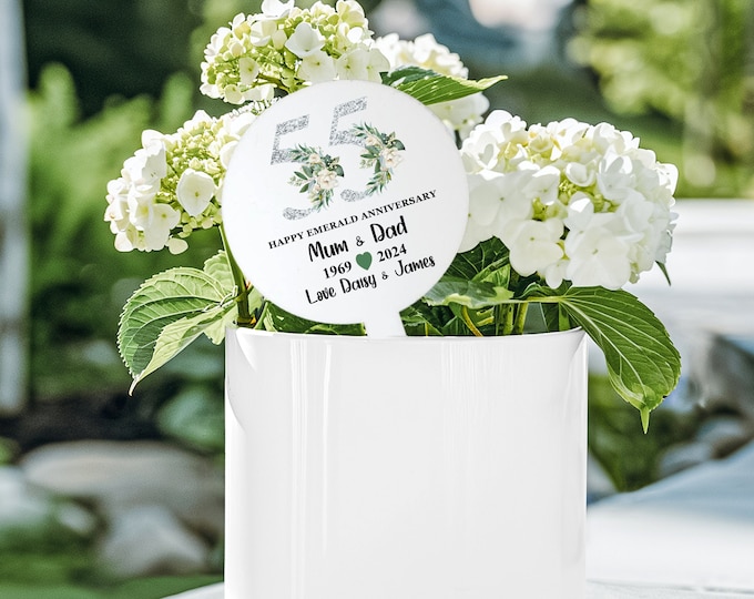Emerald  Wedding Anniversary Gift - Personalised 55th Anniversary Plant Stake- - Personalised Anniversary Keepsake -  Flower Pick -