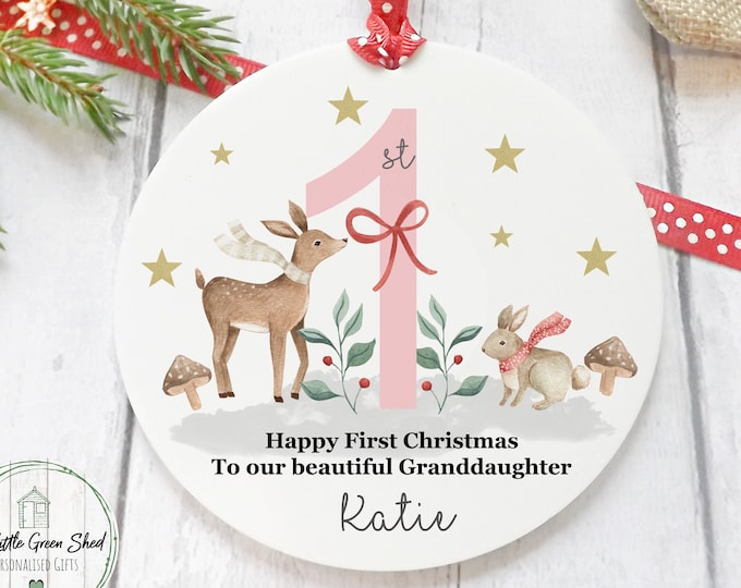 Personalised Baby's 1st Christmas keepsake, First Christmas Ornament, Girls, 1st Christmas, Personalised  Granddaughter Gift. WITH  GIFTBAG