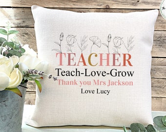 Personalised Teacher Appreciation Cushion: Linen Style Pillow