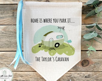 Personalised Caravan Flag: Retro Travel Trailer Wall Art