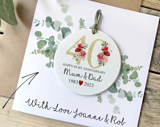 Ruby 40th Wedding Anniversary Card, 40th Anniversary gift, 40 years Married Gift, Parents Anniversary, 40th Wedding Gift, Ruby Gifts,