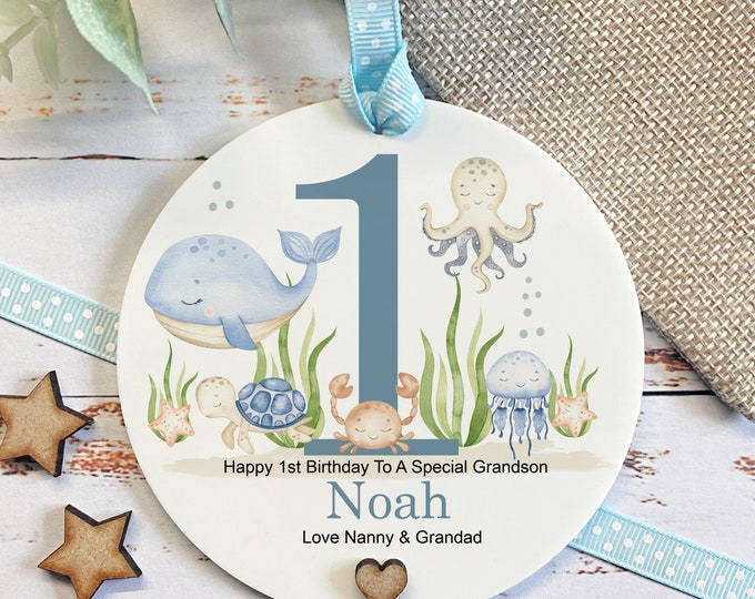 Personalised Grandson 1st Birthday Keepsake, Son Grandson Daughter Granddaughter First Birthday Sea Theme Sign,