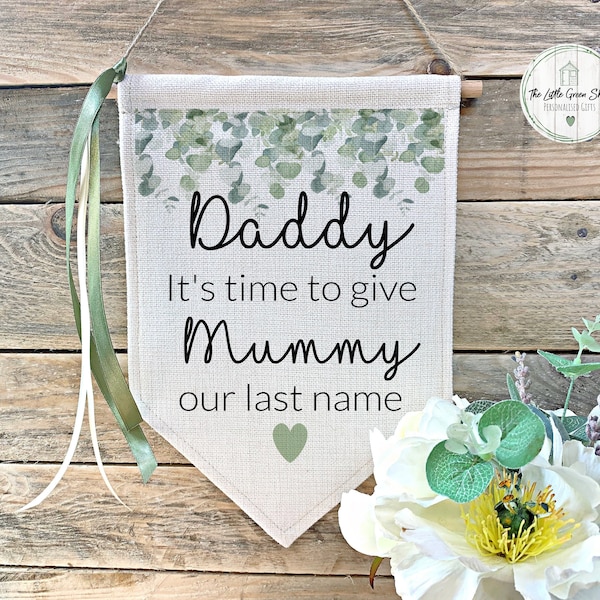 Personalized Wedding Linen Flag, Botanical Page Boy Sign