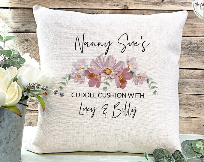 Personalised Nanny Cuddles With Cushion, Linen Cushion, Grandma Gifts, Mothers Day Gifts, Mum Gifts, Pillow,