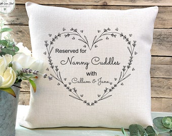 Personalised Nanny Cushion, Floral Wreath Design, Gift From Grandchildren