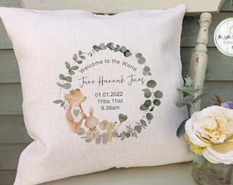 Personalised New Baby Cushion, Welcome To The World Cushion, New Born Baby Gift, New Baby Present