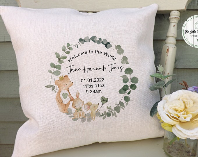 Personalised New Baby Cushion, Welcome To The World Cushion, New Born Baby Gift, New Baby Present