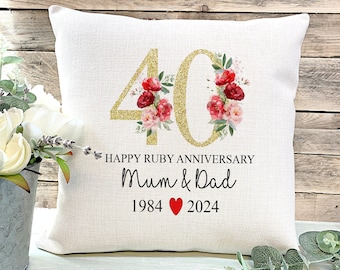 Personalised 40th Ruby Wedding Anniversary Gift, 40th Anniversary Cushion, 40 years Married Gift, Ruby Wedding Anniversary, 40 years Married
