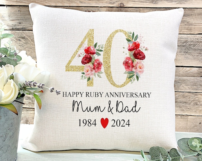 Personalised 40th Ruby Wedding Anniversary Gift, 40th Anniversary Cushion, 40 years Married Gift, Ruby Wedding Anniversary, 40 years Married