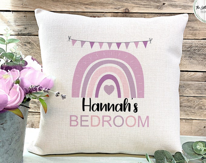Personalised Children's Bedroom Decor. Girl's Cushion, Rainbow Gift, Birthday gift, Gift for a girl