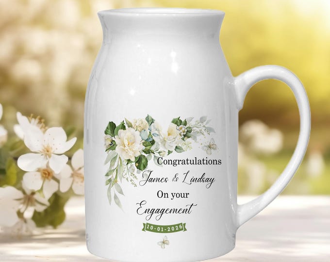 Personalised Engagement Gift | Engaged Small Ceramic Jug Vase | New Engaged Couple Gift | Fiancé Fiancée Present