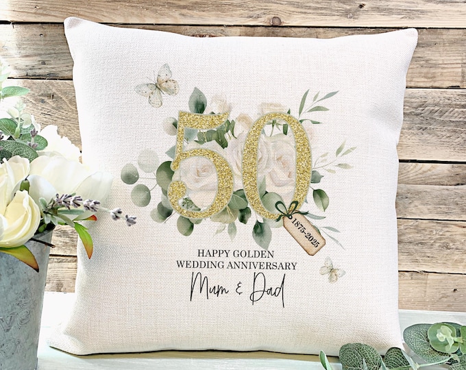 Golden Wedding Anniversary Gift, 50th Anniversary gift, Wedding Gift, Gift for Couples, Anniversary Cushion, 50 Years Married, Golden