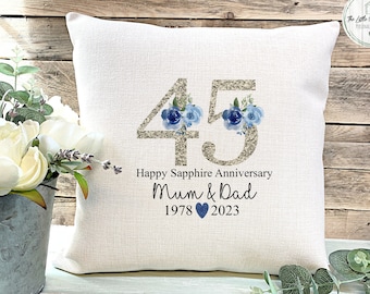 45th Sapphire Wedding Anniversary Gift, 45th Anniversary gift, Wedding Gift, Gift for Couples, Anniversary Cushion, 45 years Married