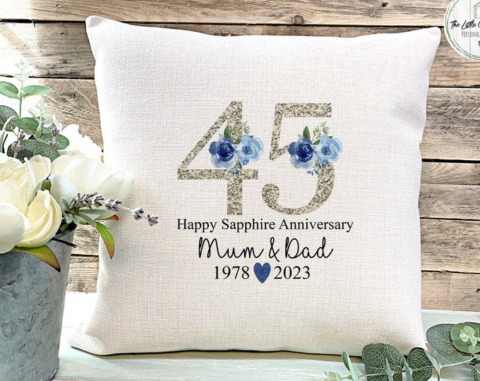 45th Sapphire Wedding Anniversary Gift, 45th Anniversary gift, Wedding Gift, Gift for Couples, Anniversary Cushion, 45 years Married