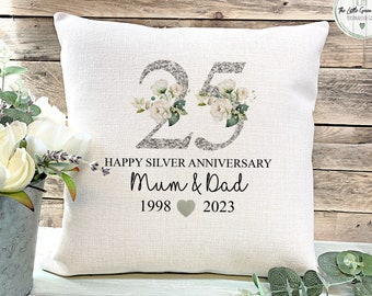 Silver Wedding Anniversary Gift, 25th Anniversary gift, Wedding Gift, Gift for Couples, Anniversary Cushion,
