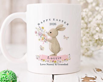 Personalised Easter Mug Childrens Bunny Easter Mug Girl's Easter Decoration Easter Gift From Grandparents Daughter Granddaughter Niece Mug